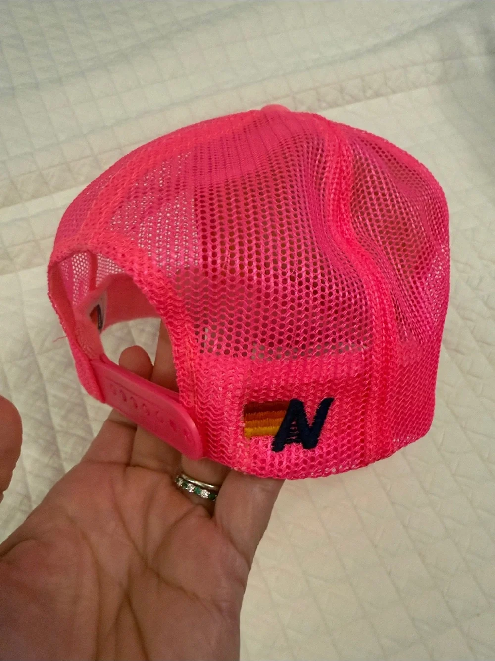 Women’s hot Pink Trucker Hat with Colorful Patch